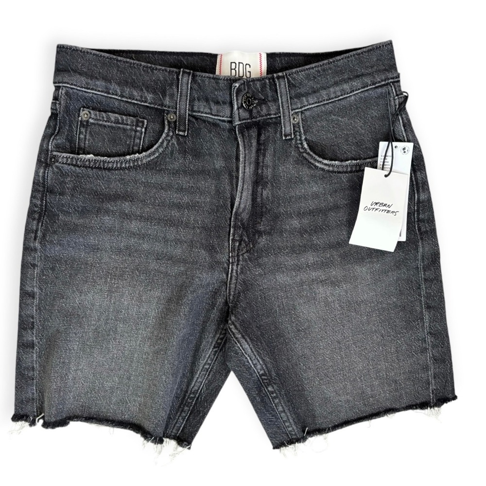 BDG Urban Outfitters Black Denim Shorts Raw Hem High Rise Faded 26